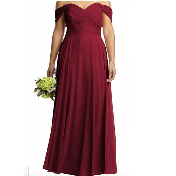 Dessy Collection Vivian Diamond 2970 Claret Off the Shoulder Draped Dress $284 - Picture 3 of 15